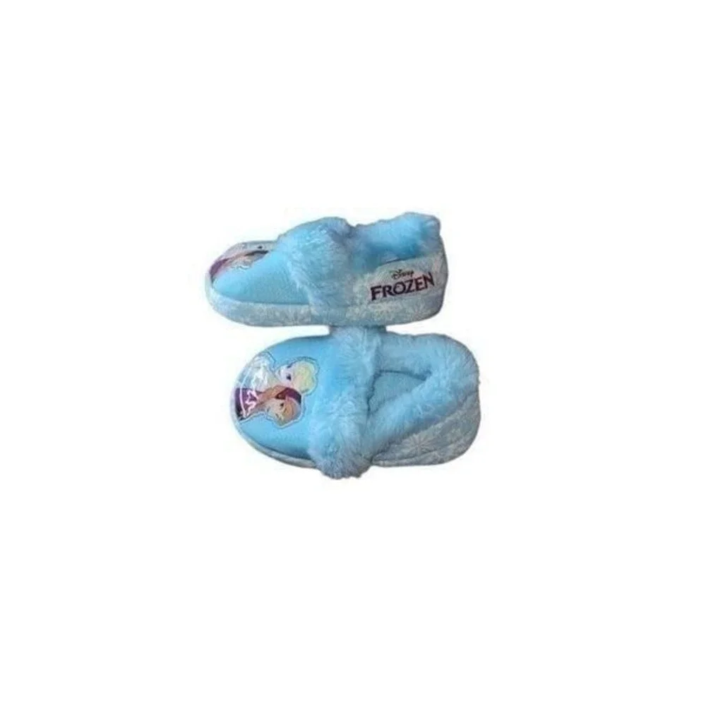 Disney Frozen Toddler Slippers Sz 5/6 Elsa Anna Blue Plush Shoes Girls Cozy Kid